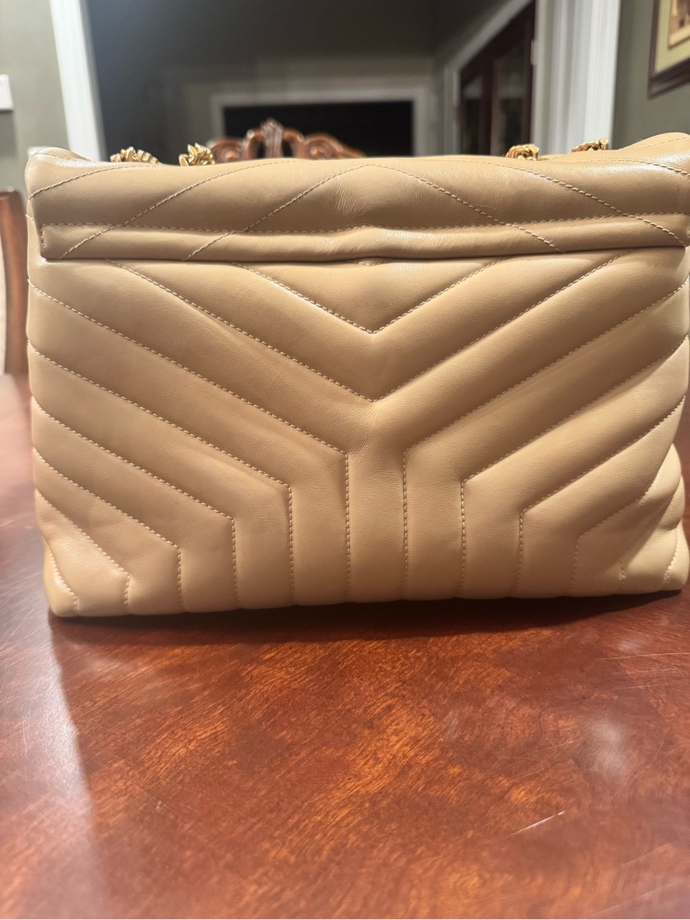 Saint Laurent Beige Chevron Loulou Medium Chain Shoulder Bag - excellent cond! - Picture 8 of 15
